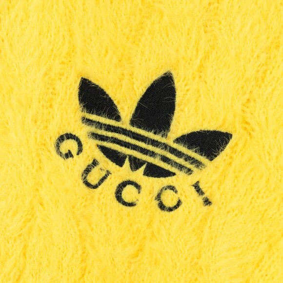 Gucci x Adidas Yellow Fuzzy Cable-Knit Embroidered Short-Sleeve Sweater - Picture 6 of 13
